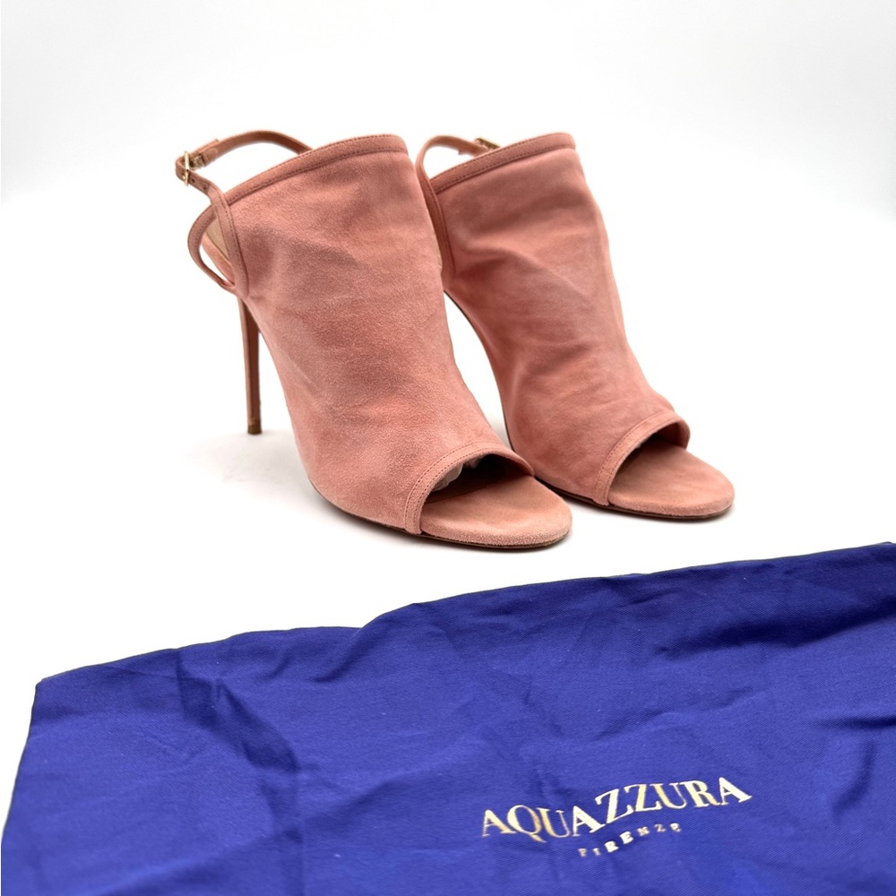 Aquazzura Women's Pink Suede peep toe sling back Heels